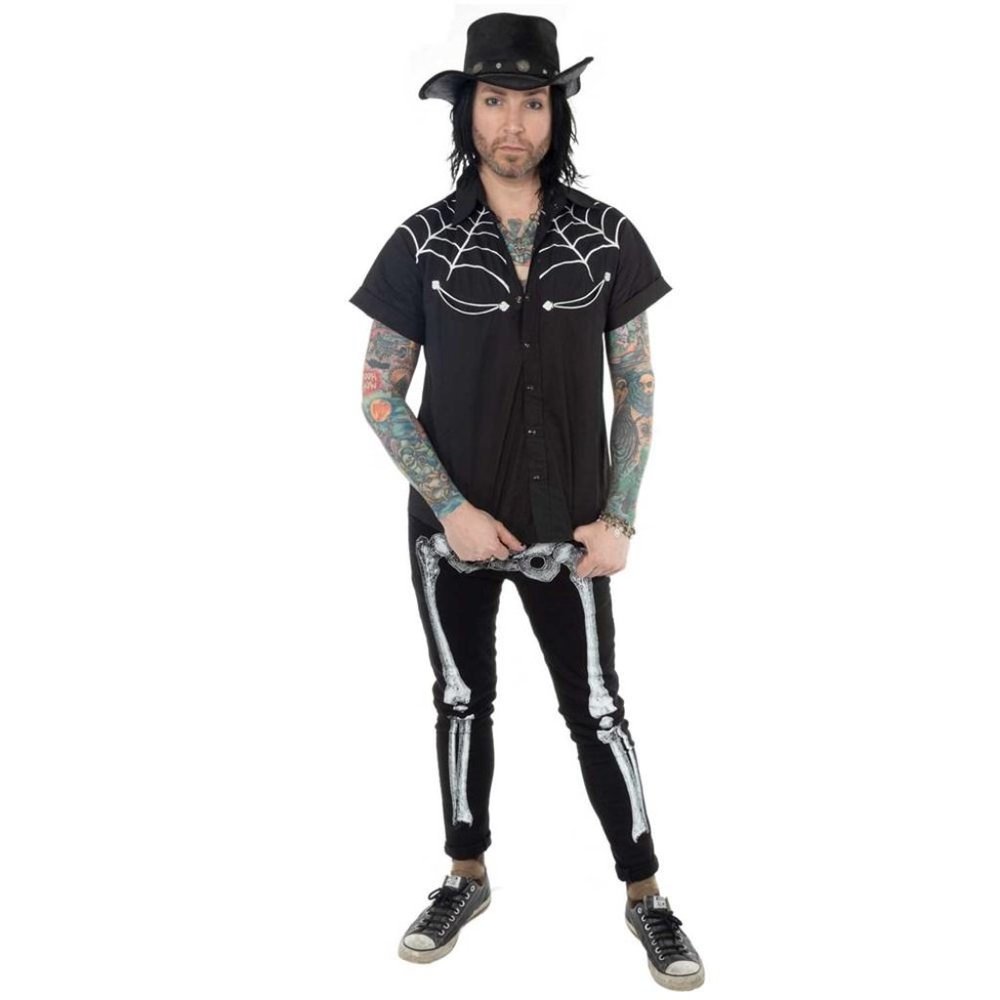 Skeleton Skinny Jeans White Bone Men's Goth Fashio